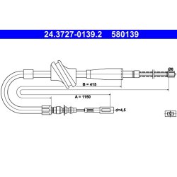 Câble de frein ATE 24.3727-0139.2 pour AUDI 80, 90, Coupé OE 811609722A