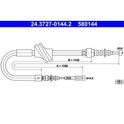 Câble de frein ATE 24.3727-0144.2 pour AUDI OE 893609722F
