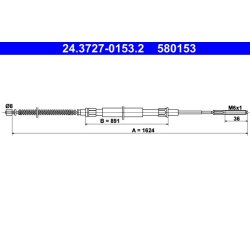 Câble de frein ATE 24.3727-0153.2 pour VW PASSAT OE 3A0609721B