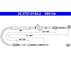 Câble de frein ATE 24.3727-0154.2 pour AUDI 100, A6 OE 4A0609721D