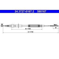 Câble de frein ATE 24.3727-0167.2 pour VW PASSAT OE 357609721C