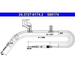 Câble de frein ATE 24.3727-0174.2 pour VW PASSAT OE 3B0609721S