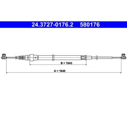 Câble de frein ATE 24.3727-0176.2 pour SEAT, SKODA, VW OE 6Q0609721G