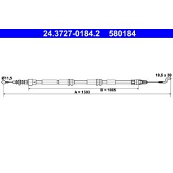 Brake Cable ATE 24.3727-0184.2 OE Ref 7H0609701A