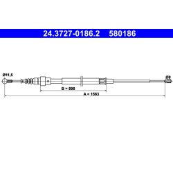 Brake Cable ATE 24.3727-0186.2 OE Ref 1T0609721D
