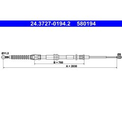 Brake Cable ATE 24.3727-0194.2 OE Ref 2K3609721C