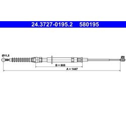 Brake Cable ATE 24.3727-0195.2 OE Ref 1K0609721AT