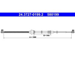 Brake Cable ATE 24.3727-0199.2 OE Ref 6Q0609721M