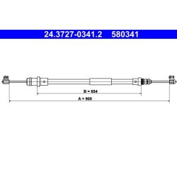 Câble de frein ATE 24.3727-0341.2 pour CITROËN, FIAT, PEUGEOT OE 4745P0
