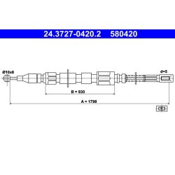 Câble de frein ATE 24.3727-0420.2 pour MERCEDES T1 OE 6014201185