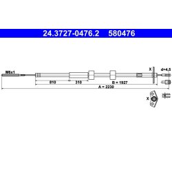 Câble de frein ATE 24.3727-0476.2 pour MERCEDES CLASSE G OE 4634205185