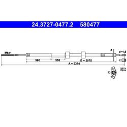 Câble de frein ATE 24.3727-0477.2 pour MERCEDES CLASSE G OE 4634205085