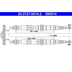 Brake Cable ATE 24.3727-0514.2 OE Ref 60801790