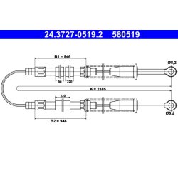 Câble de frein ATE 24.3727-0519.2 pour AUTOBIANCHI, FIAT, LANCIA