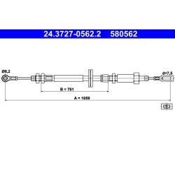Câble de frein ATE 24.3727-0562.2 pour CITROËN, FIAT, PEUGEOT OE 4745G2