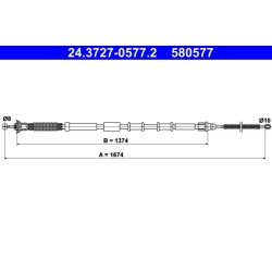 Câble de frein ATE 24.3727-0577.2 pour FIAT GRANDE, PUNTO OE 55701942