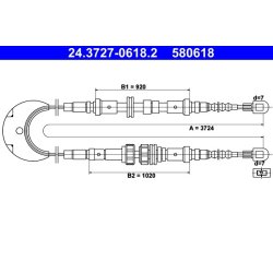 Câble de frein ATE 24.3727-0618.2 pour FORD SCORPIO, SIERRA OE 6154286