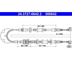Câble de frein ATE 24.3727-0642.2 pour FORD SCORPIO, SIERRA OE 7376434