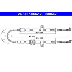 Câble de frein ATE 24.3727-0662.2 pour FORD FIESTA OE 7127225