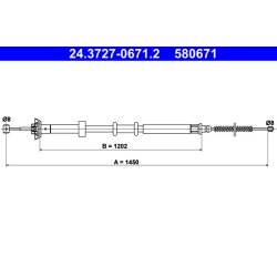 Câble de frein ATE 24.3727-0671.2 pour FIAT, FORD 500, KA OE 51786839