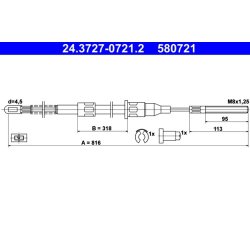 Brake Cable ATE 24.3727-0721.2 OE Ref 522548