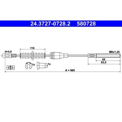 Câble de frein ATE 24.3727-0728.2 pour VAUXHALL CORSA, NOVA, NOVAVAN