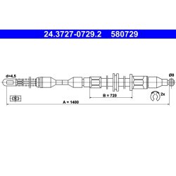 Câble de frein ATE 24.3727-0729.2 pour VAUXHALL CORSA, NOVA, NOVAVAN