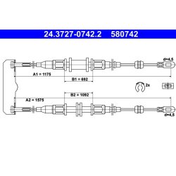 Câble de frein ATE 24.3727-0742.2 pour VAUXHALL ASTRA OE 522532