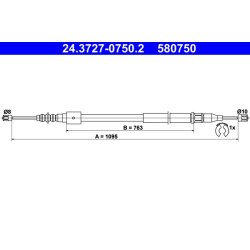 Brake Cable ATE 24.3727-0750.2 OE Ref 522448