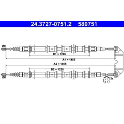 Câble de frein ATE 24.3727-0751.2 pour CHEVROLET, VAUXHALL VECTRA