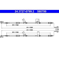 Câble de frein ATE 24.3727-0799.2 pour VAUXHALL ADAM OE 13356229
