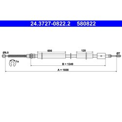 Câble de frein ATE 24.3727-0822.2 pour PEUGEOT 306 OE 4745N9