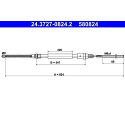 Câble de frein ATE 24.3727-0824.2 pour PEUGEOT 406 OE 4745H1