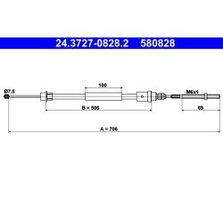 Câble de frein ATE 24.3727-0828.2 pour PEUGEOT 406 OE 4745J6