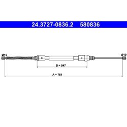 Câble de frein ATE 24.3727-0836.2 pour PEUGEOT 406 OE 4745R2