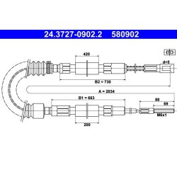 Câble de frein ATE 24.3727-0902.2 pour PORSCHE 924 OE 477609720