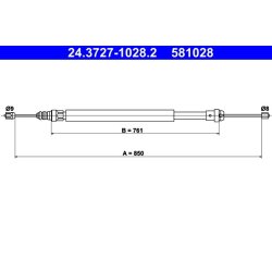 Brake Cable ATE 24.3727-1028.2 OE Ref 7700812524
