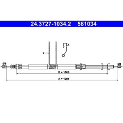 Brake Cable ATE 24.3727-1034.2 OE Ref 7700812525