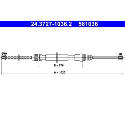 Brake Cable ATE 24.3727-1036.2 OE Ref 7700571639