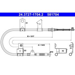 Câble de frein ATE 24.3727-1704.2 pour NISSAN MICRA OE 36530-4F100
