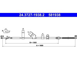 Câble de frein ATE 24.3727-1938.2 pour DAIHATSU, TOYOTA CHARADE, YARIS