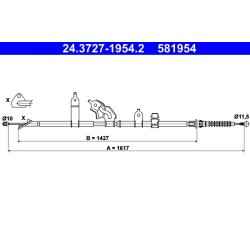 Câble de frein ATE 24.3727-1954.2 pour TOYOTA URBAN, YARIS OE 46430-52161