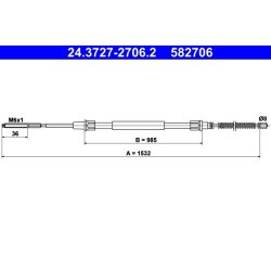 Brake Cable ATE 24.3727-2706.2 OE Ref 6K0609721C