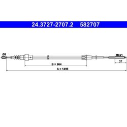 Câble de frein ATE 24.3727-2707.2 pour SEAT, VW AROSA, LUPO OE 6X0609721E