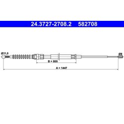 Brake Cable ATE 24.3727-2708.2 OE Ref 1K0609721S