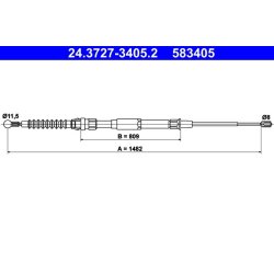 Câble de frein ATE 24.3727-3405.2 pour VW Coccinelle OE 5C0609721AN