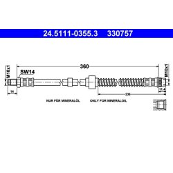 Flexible de frein ATE 24.5111-0355.3 pour CITROËN XANTIA OE 96109017