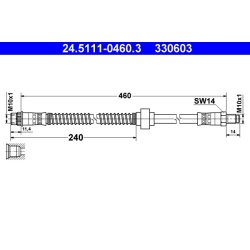 Flexible de frein ATE 24.5111-0460.3 pour CITROËN, PEUGEOT OE 480684