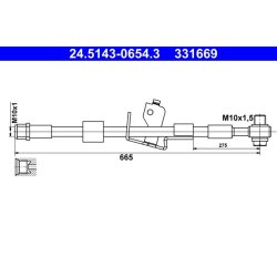 Flexible de frein ATE 24.5143-0654.3 pour CHEVROLET, VAUXHALL OE 13345579