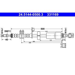 Flexible de frein ATE 24.5144-0500.3 pour CITROËN, PEUGEOT C8, 807 OE 4806J6
